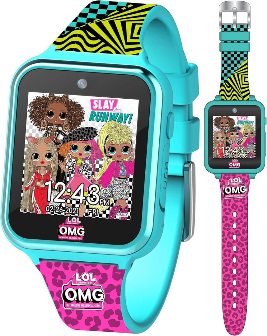 L.O.L. Surprise OMG Kids Smart Watch with Touchscreen Selfie Camera Voice Recorder Calculator and Step Counter Includes 10 Stylish Watch Faces and Built-In Games Fits Wrist Sizes 5.5" to 8"