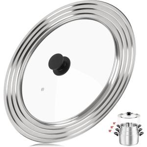 Pan Lid Fits 11, 12 & 13 Inch Cookware, Universal Lid for Pots, Pans and Skillets,Replacement Frying Pan Cover with Tempered Glass Top, Stainless Steel Cast Iron Skillet Lids - Heat Resistant Handle