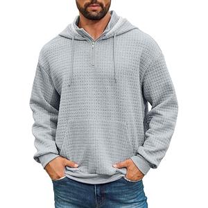 Auxo Mens Quarter Zip Pullover Fashion Quilted Hoodies Long Sleeve hooded Sweatshirt with Pocket Size XL