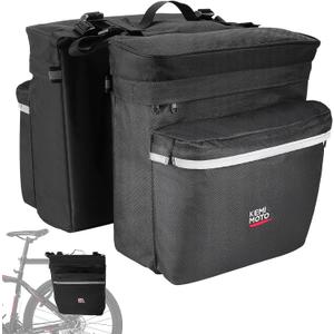 KEMIMOTO Bike Bag Panniers with Rain Cover, 34L Waterproof Bicycle Saddle Bag for Rear Rack Mountain Biking Bags Storage, Ebike Accessories for Commuter Grocery Shopping Travel Carrier, Black