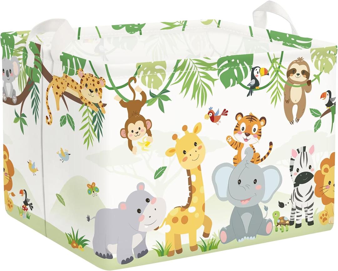 Clastyle Vine Animal Baby Storage Basket Swing Kid Laundry Hamper Boy Girl Gift Toy Box Collapsible Clothes Organizer Nursery Bin for Bedroom, Zebra Tiger Elephant, 40x30x30 cm
