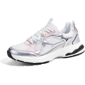 LUCKY STEP Women's Platform Chunky Fashion Sneakers Mesh Casual Running Tennis Workout Sport Work Trendy Athletic Walking Shoes (White/Silver,11 US)