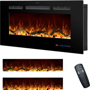 36 Inches Electric Fireplace Inserts, Recessed and Wall Mounted Fireplace Heater for Indoor Use with Remote Control, 13 Color Flames with Log &Crystal, 9H Timer, 750/1500W