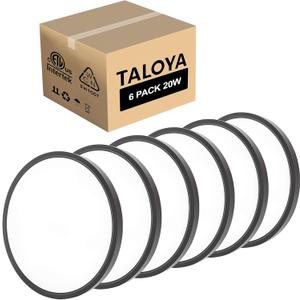 TALOYA Black 6 Pack Led Ceiling Fixture Flush Mount for Kitchen Living Room Garage Foyer, 3000K/3500K/4000K/5000K/6500K 5-in-1 CCT Selectable, 12 Inch 20W Ultra-Thin Surface Mounted Light Fixture