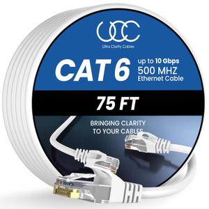 Cat 6 Ethernet Cable 75 ft, 10Gbps High Speed Ethernet Cable, Internet Cable Outdoor&Indoor, Rj45 Cat6 Cable Long Ethernet Cable for Computer, Router, Modem, PS4/5, Xbox, Gaming- White