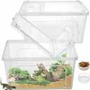 2 Pack Reptile Feeding Box, 12.6"x8.7"x6" Transparent Snake Enclosure Terrarium, Plastic Spider Habitat Cage with Feeding Bowl, Small Hatching Container with Ventilated Lid for Lizard Frog
