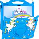 for iPad 10th Generation Case 2022 10.9 Inch/for iPad A16 11th Generation 11 Inch 2025 - Cute Girls Kawaii Girly 3D Cartoon Teen Case with Rotating Stand & Strap Soft Silicone Blue Unicorn