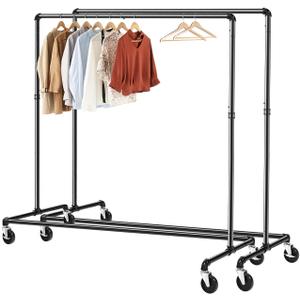 GREENSTELL Clothes Rack, Z Base Industrial Pipe Clothing Rack, Rolling Clothes Rack Heavy Duty on Wheels with Brakes, Garment Rack for Hanging Clothes in Bedroom, Laundry Room, 1 Pack, 59x24x63 inch