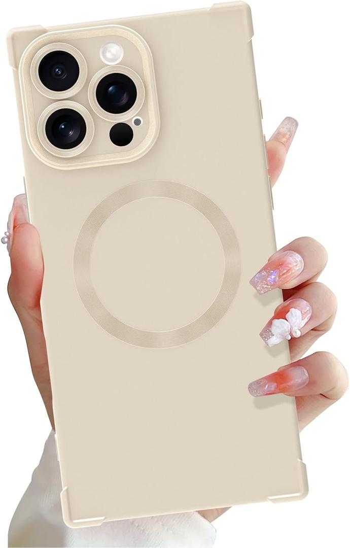 OOK Magnetic Case for iPhone 16 Pro 6.3 Inch [Wireless Charging Compatible] Soft TPU Solid Phone Cover Anti-Scratch Shockproof Protection Slim Case for Women Men - Beige
