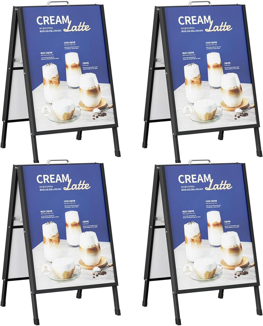 4 Pcs 24x36 Inch A-Frame Sidewalk Signs, Double-Sided Heavy Duty Sandwich Boards with Carry Handles, Business Folding Sign Holder for Outdoor Use, Frame Only