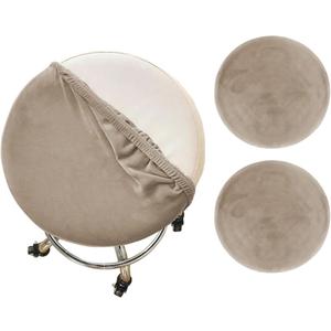 Velvet Round Stool Covers Soft Barstool Seat Covers Washable Stool Cushion Slipcover Elastic Bar Chair Covers for 16-18 Inch Chair(Taupe, 2 Piece)