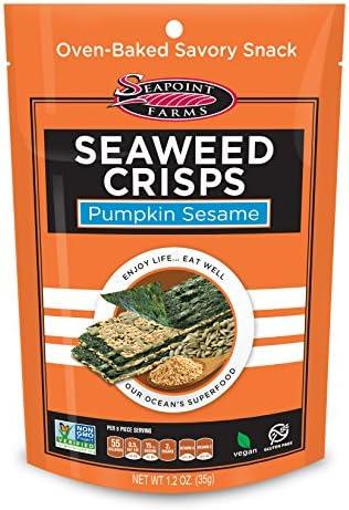 Seapoint Farms Seaweed Crisps, Pumpkin Sesame, Vegan, Gluten-Free, Kosher, and Non-GMO, Healthy Snack, 1.2 oz. Bag, (Pack of 12), EXP 11/25/2025