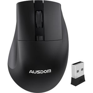 AUSDOM Wireless Mouse for Laptop - Computer Mouse with 2.4G USB Mini Receiver, 1600 DPI Optical Tracking, Cordless Portable Computer Mice for PC, Mac, Notebook, Black