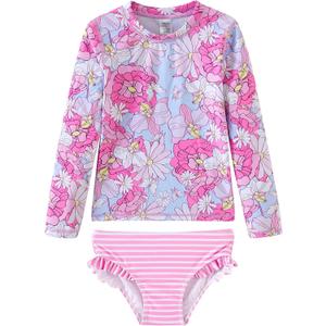 UMELOK Toddler and Little Girls Rash Guard Sets with Bikini Bottoms Swimwear (14 Years, Pink, Dahlia)