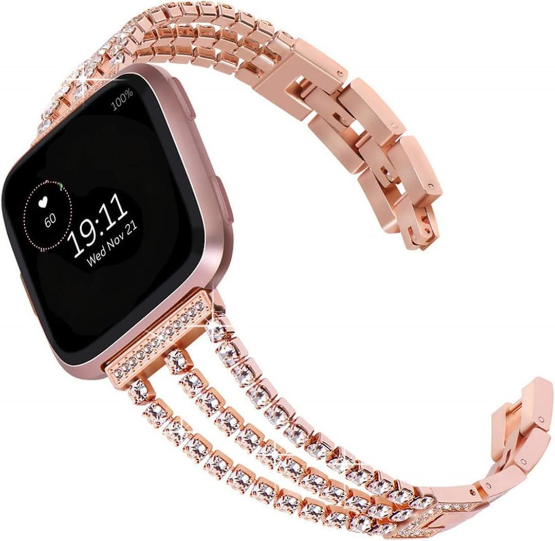 Metal bands Compatible with Fitbit Versa 3Versa 2Versa Bands Women,Adjustable Diamond Metal Elegant style Strap Replacement Compatible with Fitbit Versa 3Sense Women (Rose Gold)