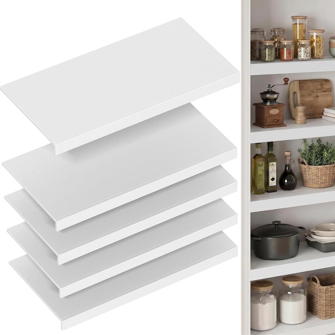 Wire Shelf Covers for Pantry, Premium Engineered Wood Shelf Covers for Wire Shelving, Wire Rack Covers for Closet, Laundry Room, Easy Assembly, White (5pcs, 28" W x 16" D), Pending Patent