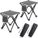 Zaboro Triple Tree 2 Pack Folding Camping Stool, 13.8 Inch Small Portable Lightweight Stool with Side Pocket, Foot Stool with Carry Bag for Hiking, Fishing and Beach, Hold up to 400lbs, Grey