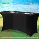 Obstal 8ft Stretch Spandex Table Cover for Standard Folding Tables - 2 Pack Universal Rectangular Fitted Tablecloth Protector for Wedding, Banquet and Party, Black