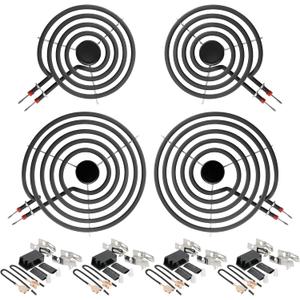 MP22YA Electric Range Burner Element Unit Set-2 pcs MP21YA 8" & 2 pcs MP15YA 6"with 330031 Range Burner Receptacle Kit by AMI PARTS Fit for Whirl-pool Ken-more Ranges Replace WP660532, WP660533