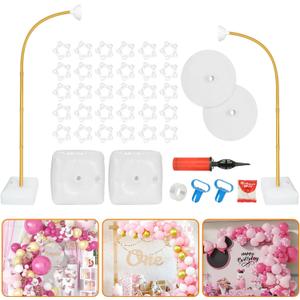 Balloon Arch Kit, Bendable 8FT and 6FT Balloon Arch Stand with Base and Manual Pump, Ballon Arch Stand Kit for Birthday Wedding Baby Shower Holiday Graduation Party Decoration(GOLDEN)