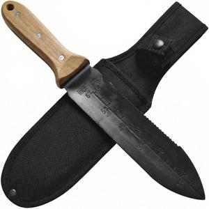 Hori Hori Garden Knife with Sheath 6" Stainless Steel Blade, Wood Handle, Full Tang, Cutting Edge for Weeding, Digging, Planting Heavy Duty Gardening Tool with Hanging Hole