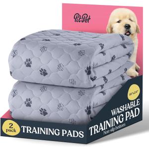 Super Absorbent Washable Pee Pads for Dogs - 2-Pack Superior Reusable Puppy Pads Pet Training Pads 100% Waterproof Dog Pee Pad Protects Against Urine Leakage Non-Slip Grip Prevents Slipping& Bunching, Rectangular - Gray, 18x24 