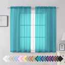 Aiyufeng Turquoise Sheer Curtains 54 Inch Length 2 Panels Set, Light Filtering Airy Rod Pocket Turquoise Window Curtain Treatment Drapes for Kitchen Bedroom Living, Each 42Wx54L Inches