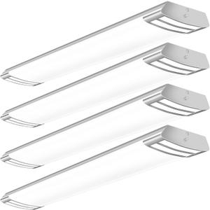 ANTLUX 4FT LED Flush Mount Puff Lights, 40W 4500LM Linear Light, 5000K Daylight White, 4 Foot Integrated LED Wraparound Ceiling Lighting Fixtures for Kitchen Laundry, Fluorescent Replacement, 4 Pack