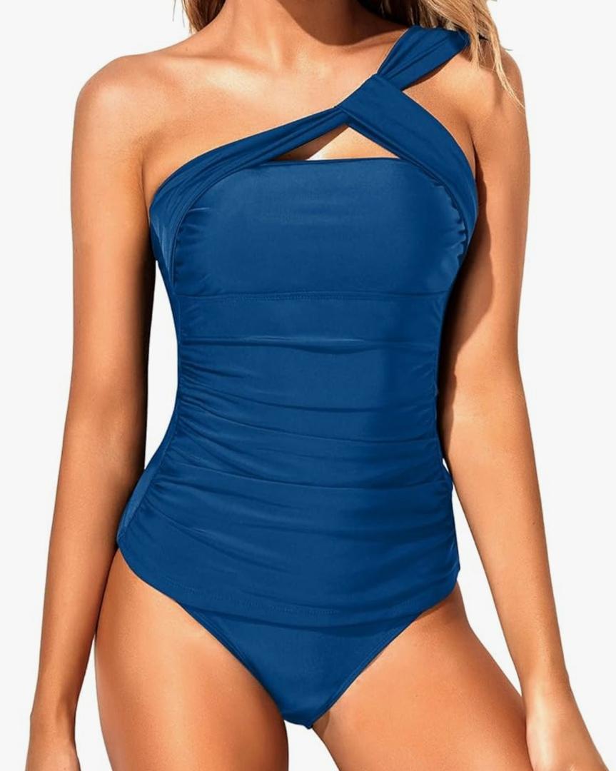 Tempt Me Two Piece Tankini Bathing Suits for Women One Shoulder Swim Top with Bottom Swimsuits Size XL