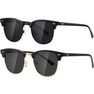 AEVOGUE Polarized Sunglasses For Women And Men Semi Rimless Frame Retro Sun Glasses AE0369 (Glossy Black&matte Black C1)