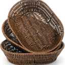 3 Pack Wicker Bread Basket, 11 Inch Woven Oval Food Baskets for Serving, Tabletop Stackable Pantry Organizer Bin for Home Kitchen, Restaurant, Bakery, Fruit Vegetable Storage, Brown