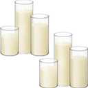 Shihanee Set of 6 Pillar Candles with Glass Cylinder Vases Clear Cylinder Hurricane Candleholders for Slim Tall Pillar Candles Wedding Table Centerpieces(3'' X 5.9", 7.9", 9.8",Ivory)