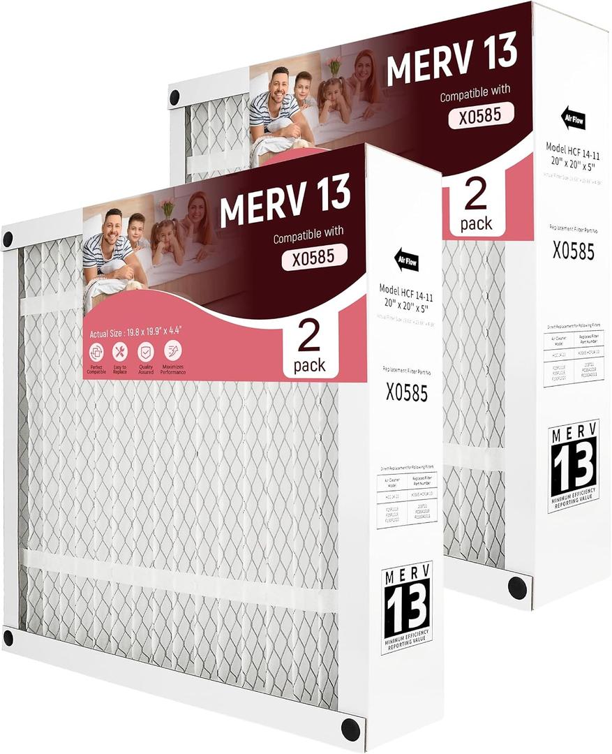 X0585 Replacement Filter Compatible with Lennox Home Furnace HCF14-11 Filter,MERV13,20x20x5"(Actual Size: 19.8 x 19.9 x 4.4")(2 Pack)