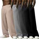 5 Pack Men's Lightweight Baggy Sweatpants Straight Leg Open Bottom Drawstring Pants with 3 Pockets (Large, Mocha, Light Gray, Dark Gray, Black, Black)