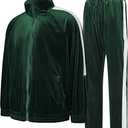 Mens Tracksuit 2 Piece Velour Sweatsuit for Men Casual Full Zip Jogging Suit Jacket Pants Set, XL, Green