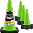Xpose Safety 18” Lime Green Traffic Cone - 12 Pack - Premium PVC Safety Cone for Parking, Caution, Construction, Road Crews, Emergency Vehicle - DOT Approved