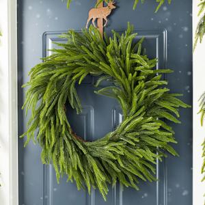 Glitzhome 28 Inch Christmas Norfolk Pine Wreath for Front Door, Real Touch Artificial Greenery Wreath for Windows, Walls, Porches Indoor and Outdoor Home Decoration