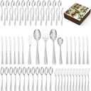 KINGSTONE Silverware Set, 65-Piece Flatware Set for 12, 18/10 Stainless Steel Cutlery Set with Bead Edge, Utensil for Kitchen, Home, Party, Wedding, Mirror Polished, Dishwasher Safe, Featured Gifts