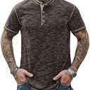 VOGSTART Men Henley Shirts Stretch Classic Summer Casual 5 Button T-Shirt (XL)