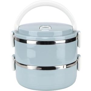 Ejoyous Lunch Box Container, Portable Stainless Steel Blue Lunch Box Single Layer Capacity 0.7 L Food Warmer Lunch Container for Rice Noddles Good Sealing Food Container (Double Layer)