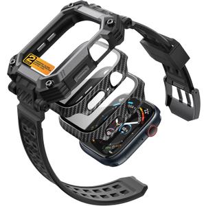 i-Blason for Apple Watch Series 10 46mm Case with Band Multi-use [2 X Tempered Glass Screen Protector Case] [Military Protection] Sport Shockproof Rugged Bumper Cover, Black