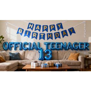 Official Teenager 13th Birthday Decorations for Boys Girls, Blue Banner Number 13 Birthday Foil Balloons for 13 Years Old Birthday Anniversary Supplies Boys Girls(13th)