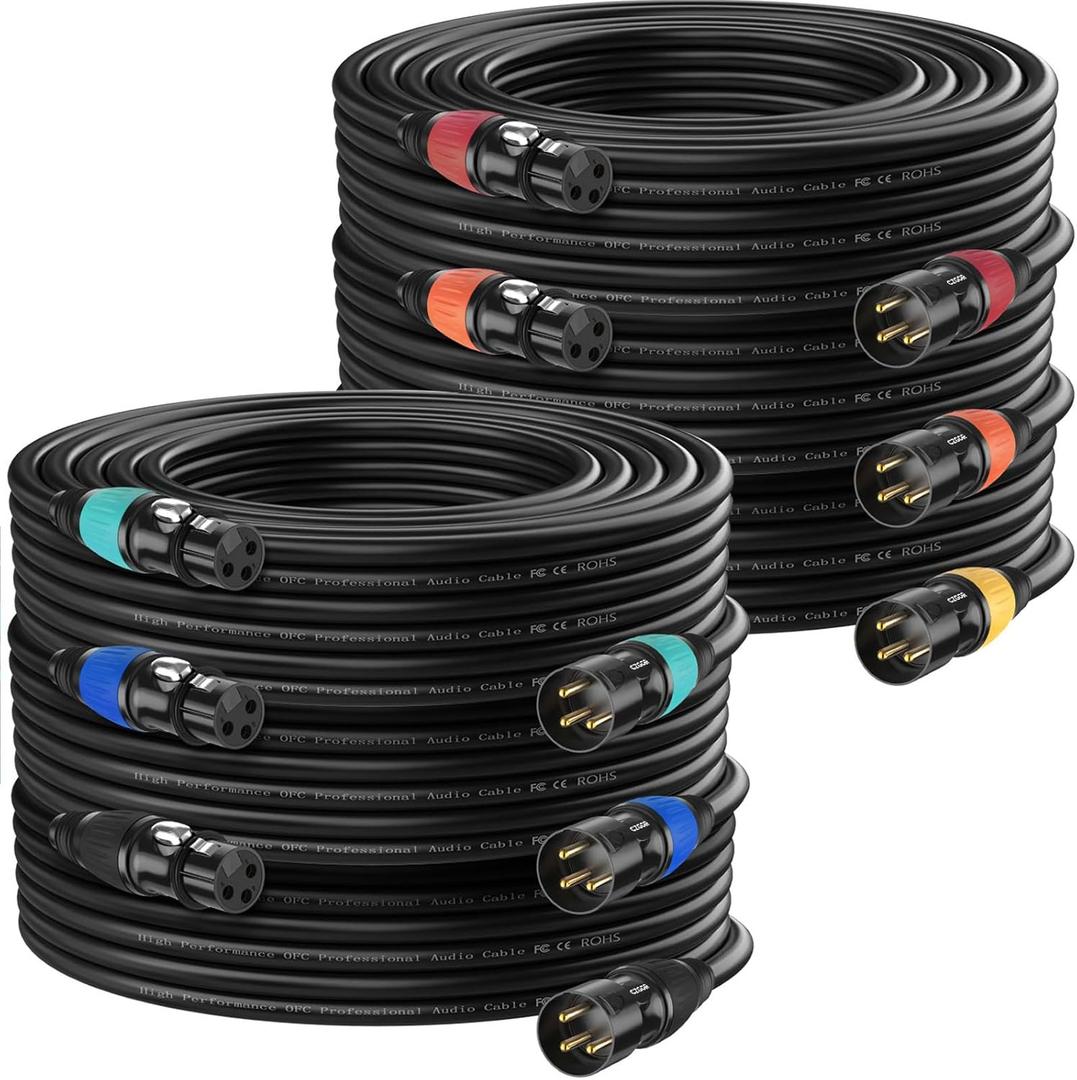 DMX Cable 25ft 6 Pack, 3-Pin Gold Plated XLR Male to Female Cables, Compatible with Microphone, Stage Light DMX512, Mic Mixer, Band and More, Multi-Color