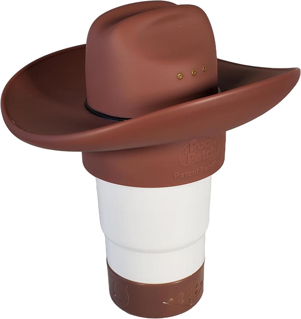Cowboy Hat Western Floating Pool Chlorine Dispenser - Large Capacity Floater for 3" Tabs, Adjustable Flow, Unique Added Buoyancy, Weather Durable PP & ABS in Brown or Gray (Brown)