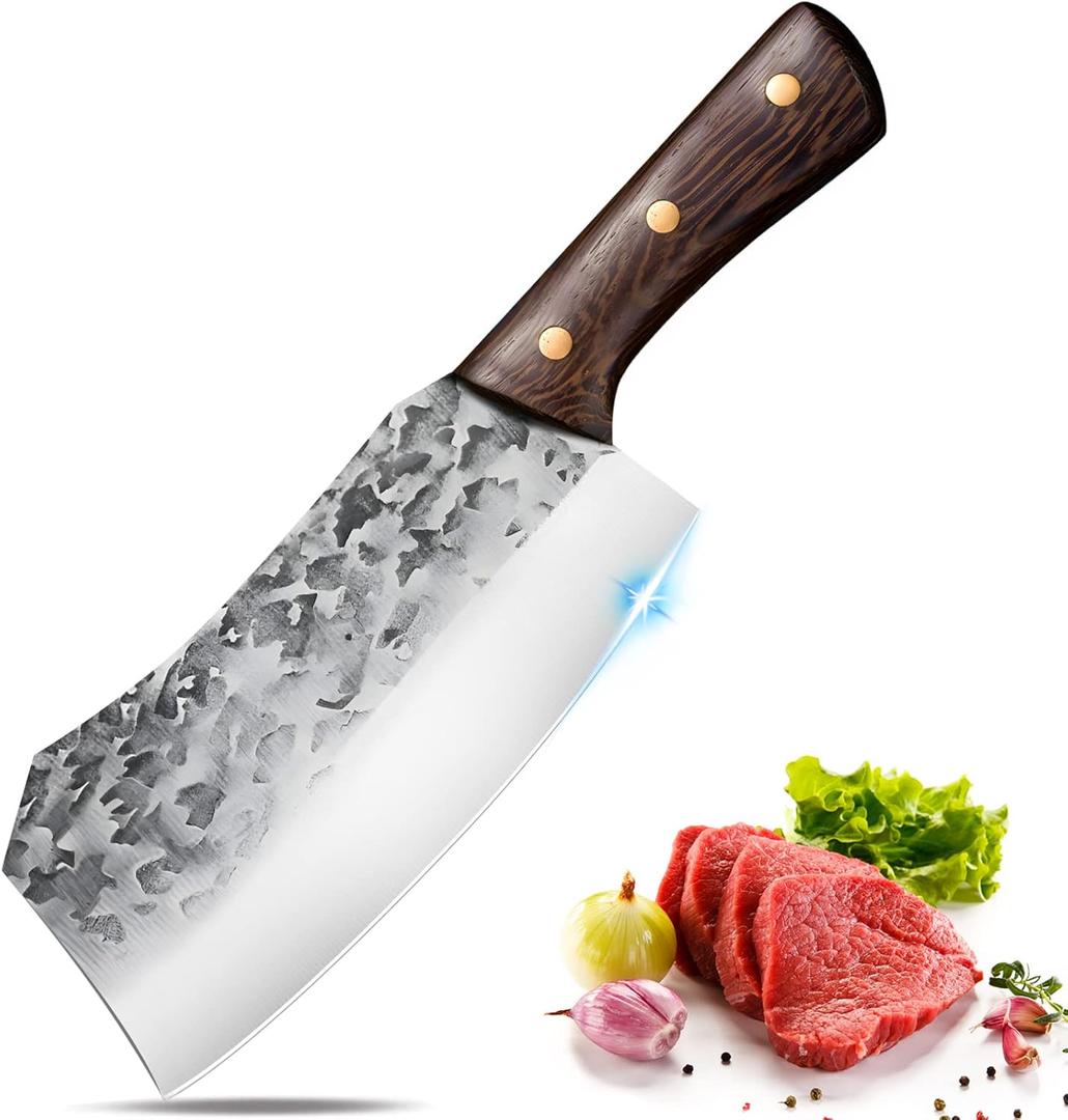 ZENG Meat Cleaver Knife, Butcher Knife Heavy Duty Kitchen Knife Stainless Steel Bone Chopping Cutting Chef knives Sharp Blade Boning Knife for Home Kitchen Camping BBQ Restaurant
