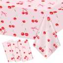 Homanu 6 Pack Cherry Birthday Decorations Tablecloths, Large Size 54 X 108 Inch Rectangle Cherry Table Cloth Plastic Table Cover for Birthday Party Decorations