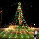 BlcTec Outdoor Christmas Decorations 317 LEDs Christmas Lights with 9 Strands 11.9ft Waterfall Christmas Tree Lights, 8 Modes, Waterproof, Topper Star & Timer for Yard Patio Xmas Décor, Red Green