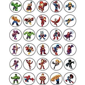 30 x Edible Cupcake Toppers – Heroic Super Squad Inspired Collection of Edible Cake Decorations