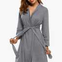 HOTOUCH Womens Robe Lightweight Short Knit Bathrobe Soft Ladies Sleepwear with Pockets L