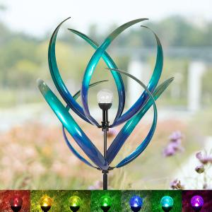 82 inch Wind Spinners Outdoor - Extra Large Outdoor Metal Wind Sculptures Spinners with Solar Light, Windmills for The Yard Garden, Yard Art Garden Lawn Decor - Peacock Blue (Multi-color 08)